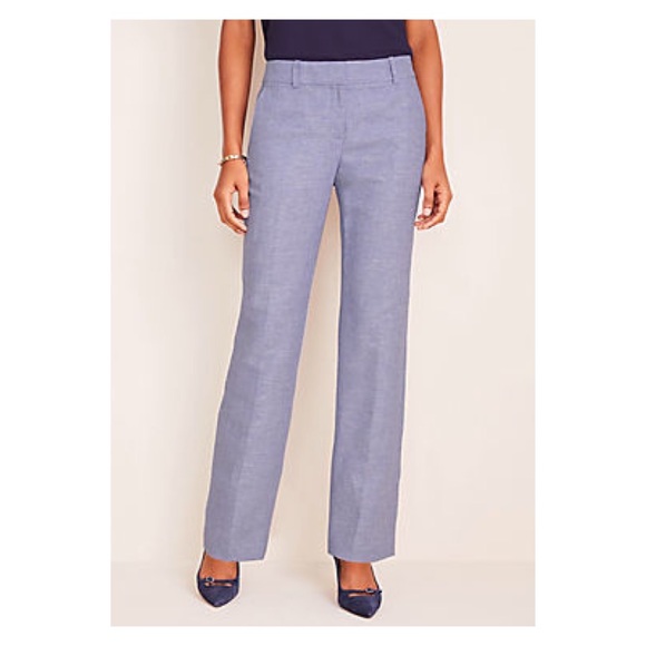 Ann Taylor Chambray Linen Straight Pants 0P - Picture 2 of 11